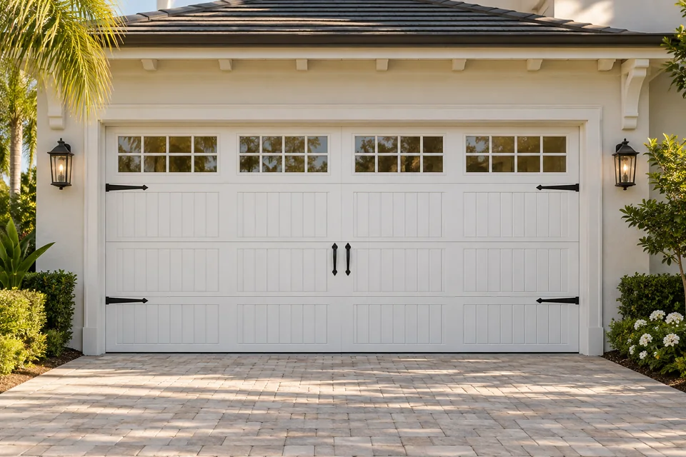Garage door and Florida-style home exterior